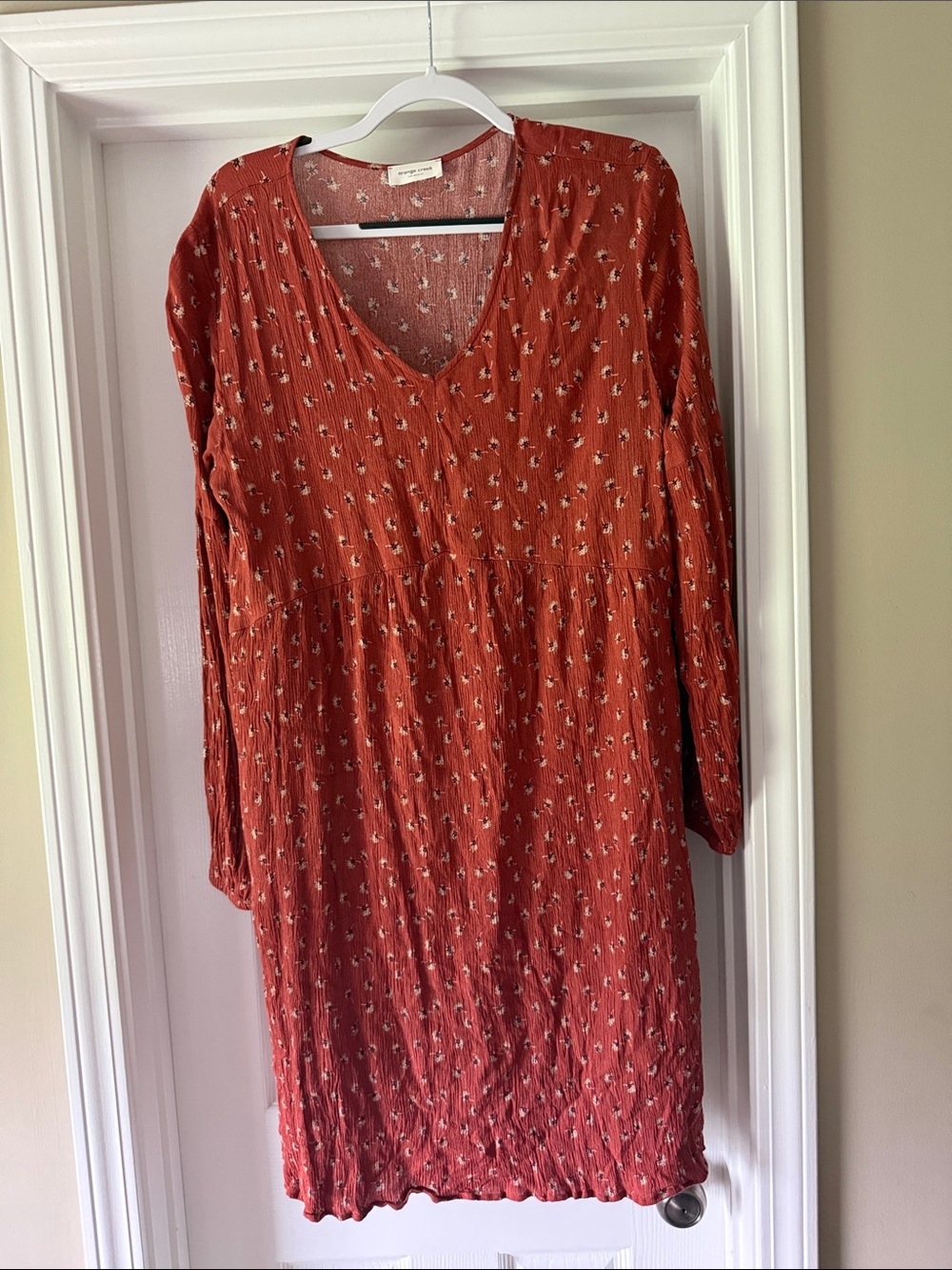 orange creek Rust Floral V-Neck Long Sleeve Dress